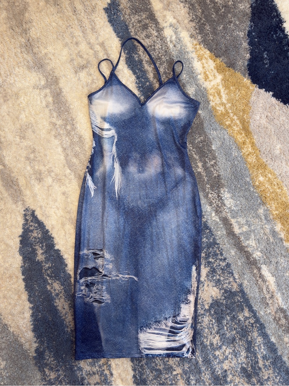 Blue Distressed Slip Dress - Women's Spaghetti Strap Dress